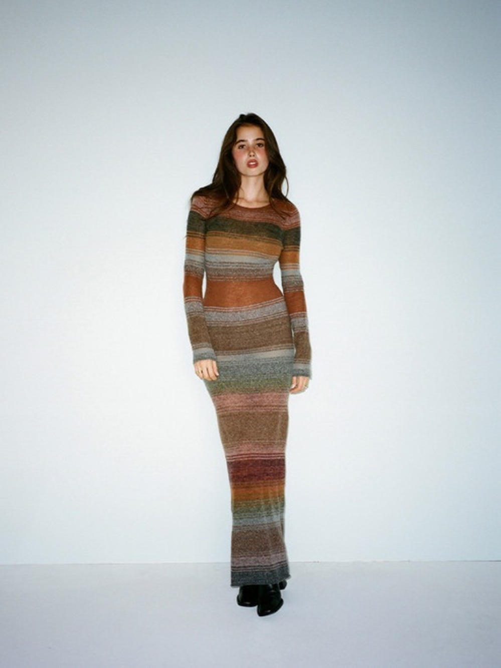 Realisation Par Daphne dune stripe-  Maxi Dress in Brown, Rust & Olive Tones